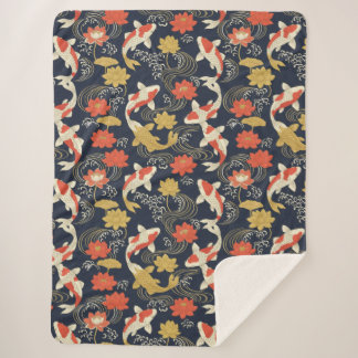 Elegant Koi Fish and Lotus Pattern Sherpa Blanket