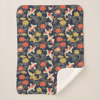 Elegant Koi Fish and Lotus Pattern Sherpa Blanket