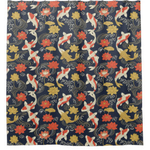 Elegant Koi Fish and Lotus Pattern Shower Curtain