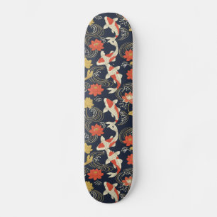 Elegant Koi Fish and Lotus Pattern Skateboard