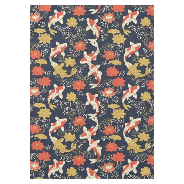 Elegant Koi Fish and Lotus Pattern Tablecloth (Front)