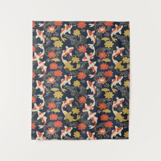 Elegant Koi Fish and Lotus Pattern Tapestry