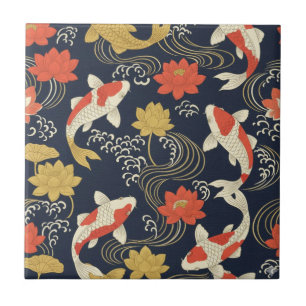 Elegant Koi Fish and Lotus Pattern Tile