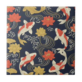 Elegant Koi Fish and Lotus Pattern Tile