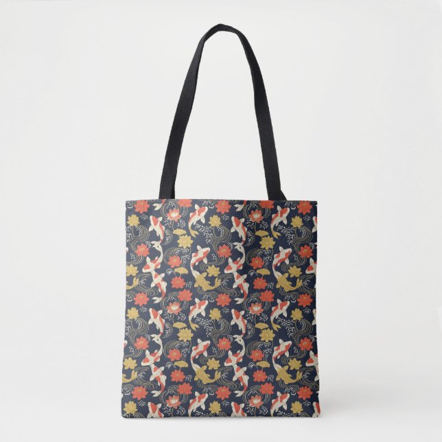 Elegant Koi Fish and Lotus Pattern Tote Bag (Front)