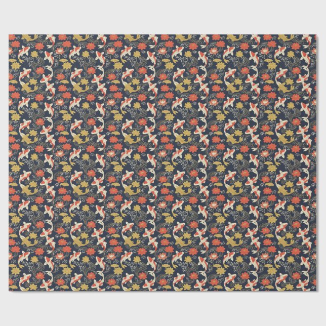 Elegant Koi Fish and Lotus Pattern Wrapping Paper (Flat)
