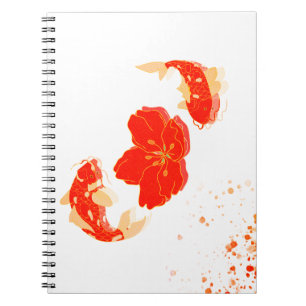 Elegant Koi Fish and Red Blossom Art Japanese St Notebook