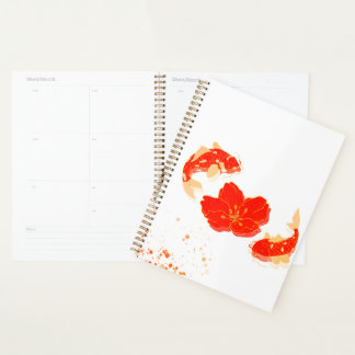 Elegant Koi Fish and Red Blossom Art | Japanese St Planner