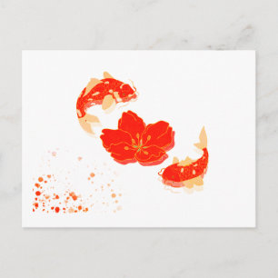 Elegant Koi Fish and Red Blossom Art Japanese St Postcard