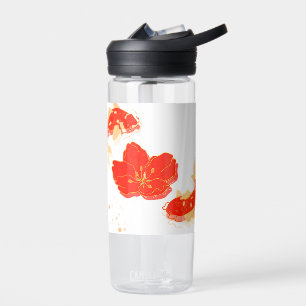 Elegant Koi Fish and Red Blossom Art   Japanese St Water Bottle