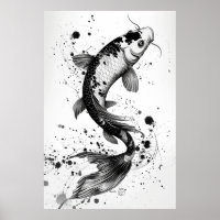 Elegant Koi Fish Pond Black Stroke Flat Illustrati