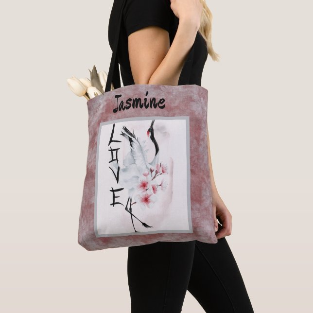 Elegant Korean Crane - Valentine's Love Tote Bag (Close Up)