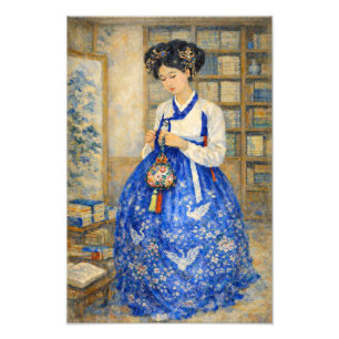 Elegant Korean Hanbok Girl with Lucky Pouch Photo Print