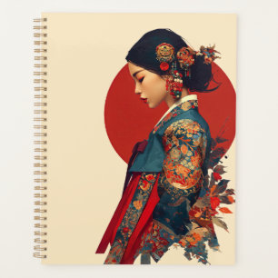 Elegant Korean Woman in Hanbok Portrait Art Canvas Planner