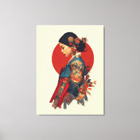 Elegant Korean Woman in Hanbok Portrait Art Canvas