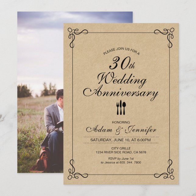 Elegant kraft 30th Wedding Anniversary Invitation (Front/Back)