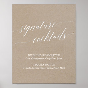 Elegant Kraft Calligraphy Signature Cocktails Sign