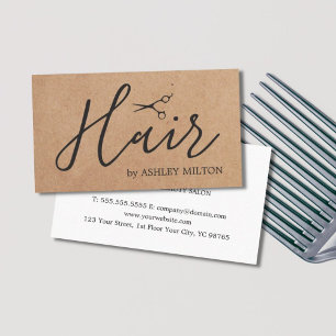 Elegant Kraft Dark Grey Scissors Hair Stylist Business Card