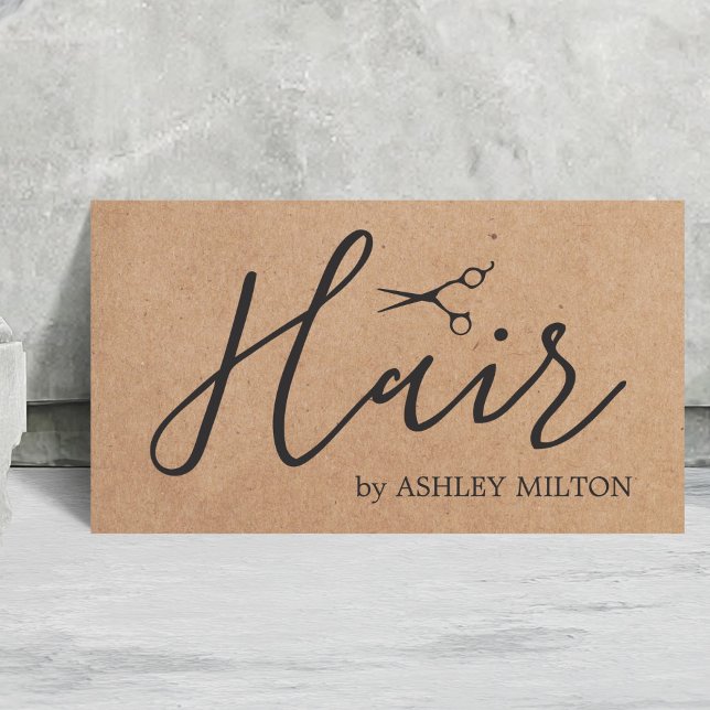Elegant Kraft Dark Grey Scissors Hair Stylist Business Card (Creator Uploaded)