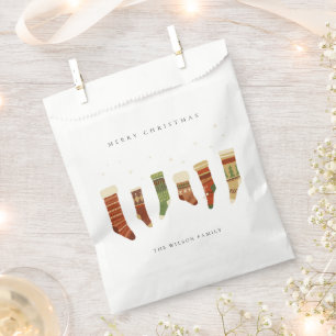 ELEGANT KRAFT RED GREEN STAR CHIRSTMAS STOCKINGS FAVOUR BAGS