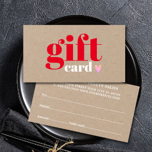 Elegant Kraft Red Pink Heart Beauty Gift Card