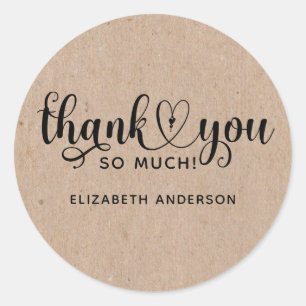 Elegant Kraft Script Thank You Classic Round Sticker