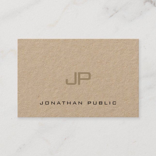 Elegant Kraft Sleek Modern Artistic Monogram Plain Business Card (Front)