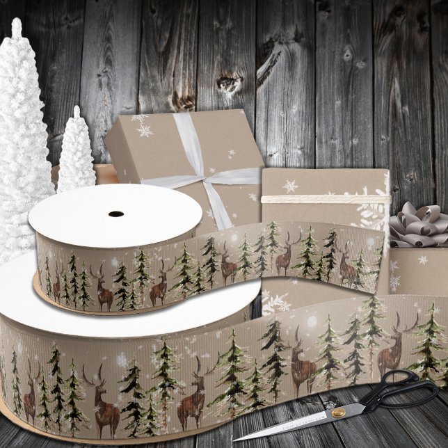 Elegant Kraft Winter Woodland Spruce Reindeer 1.5" Grosgrain Ribbon (Elegant Kraft Winter Woodland Spruce Reindeer 1.5" Grosgrain Ribbon In 1.5 & 3 Inch Widths)