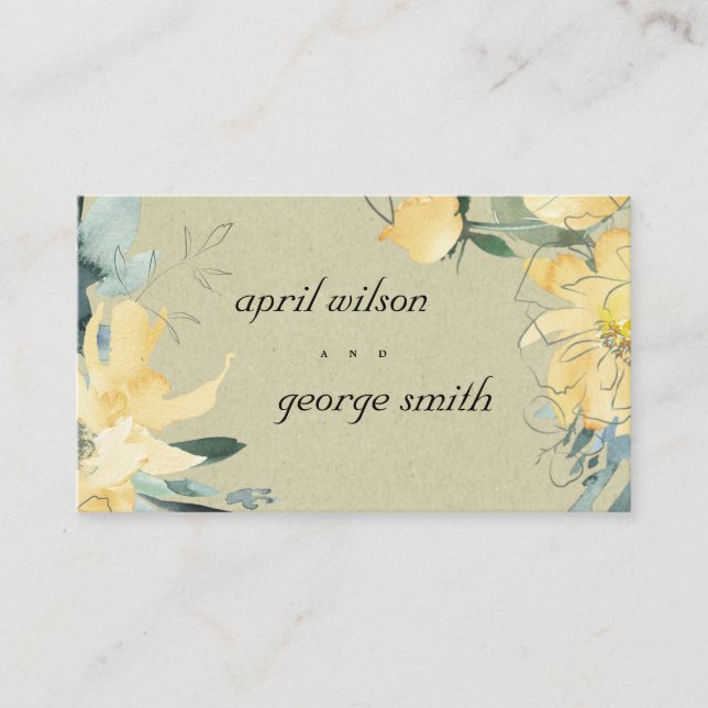 ELEGANT KRAFT YELLOW GREEN FLORAL WEDDING WEBSITE BUSINESS CARD (Front)