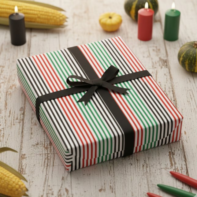 Elegant Kwanzaa Colors Striped Wrapping Paper (Modern Black, Red & Green African Colors Striped Pattern for Kwanzaa Celebration & Birthday Party.)