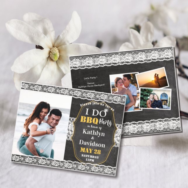 Elegant Lace 4 Photo I DO Engagement Invitation (Creator Uploaded)