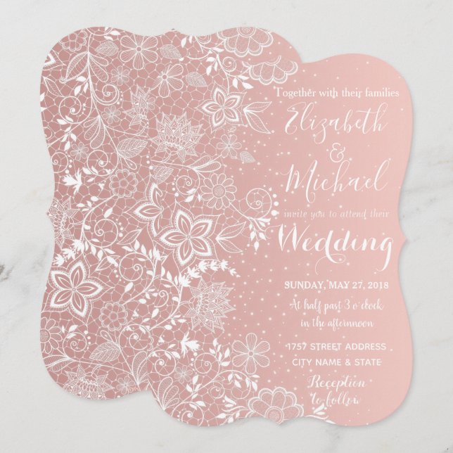 Elegant lace and confetti wedding artwork invitation (Front/Back)