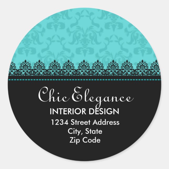 Elegant Lace and Damask Return Address Classic Round Sticker (Front)