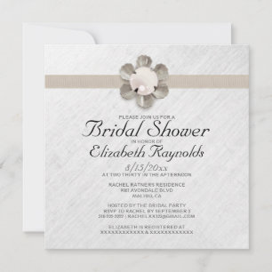 Elegant Lace and Pearl Bridal Shower Invitations