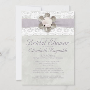 Elegant Lace and Pearls Bridal Shower Invitations