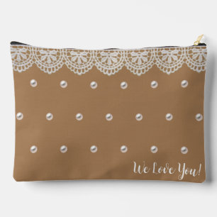 Elegant Lace and Pearls Customised Message Accessory Pouch