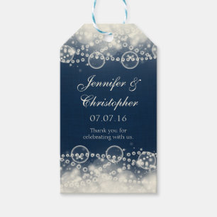 Elegant Lace and Pearls on Blue Thank You Gift Tags