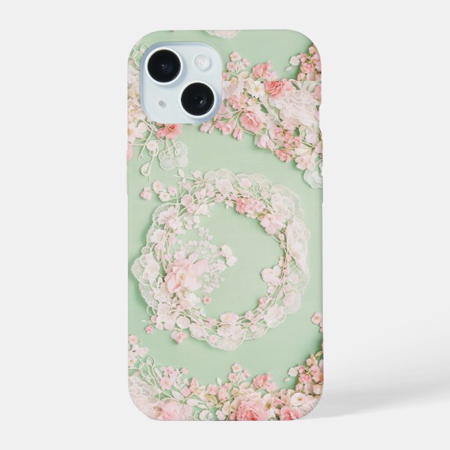 Elegant Lace and Roses Botanical Frame Phone Case (Back)