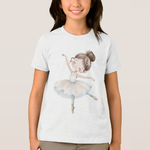 Elegant Lace Ballerina Watercolor White Cream Gold Tri-Blend Shirt