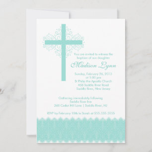 Elegant Lace Baptism   Christening Cross Invitation