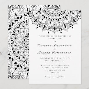 Elegant lace black white mandala wedding invitation
