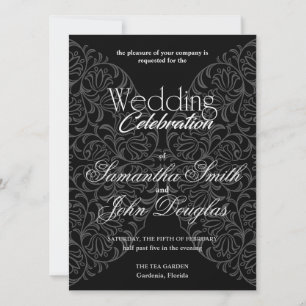 Elegant Lace Black & White Modern Minimalist Invitation