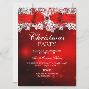 Elegant Lace & Bow Christmas Holiday Invitation