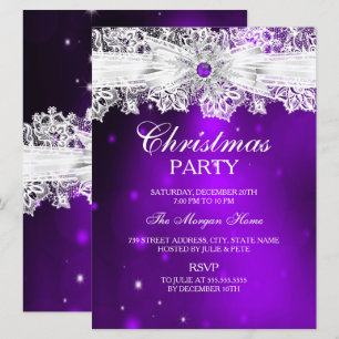 Elegant Lace Bow Purple Christmas Holiday Party Invitation