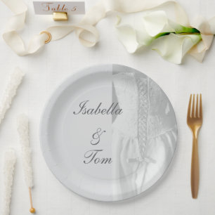 Elegant Lace Bridal Script Wedding Table Paper Plate