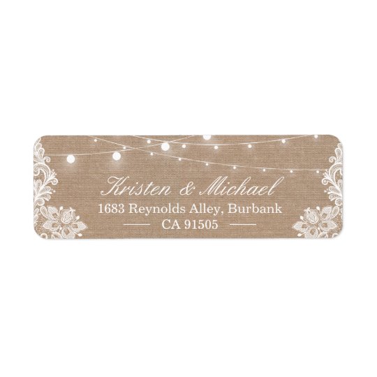 Elegant Lace Burlap Rustic Country String Lights Return Address Label