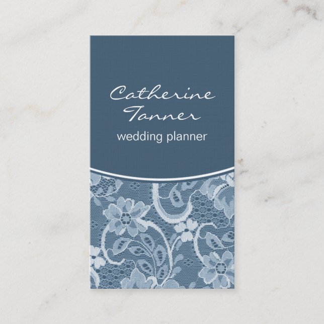 Elegant Lace Business Card, Navy Blue Business Card (Front)