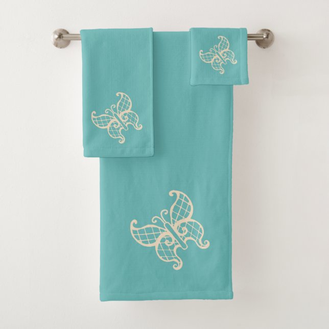 Elegant Lace Butterfly Bath Towels Set Gift (Insitu)