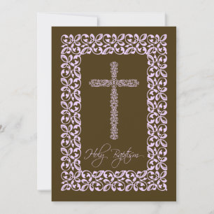 Elegant Lace Cross Baby Holy Baptism Inviation Invitation