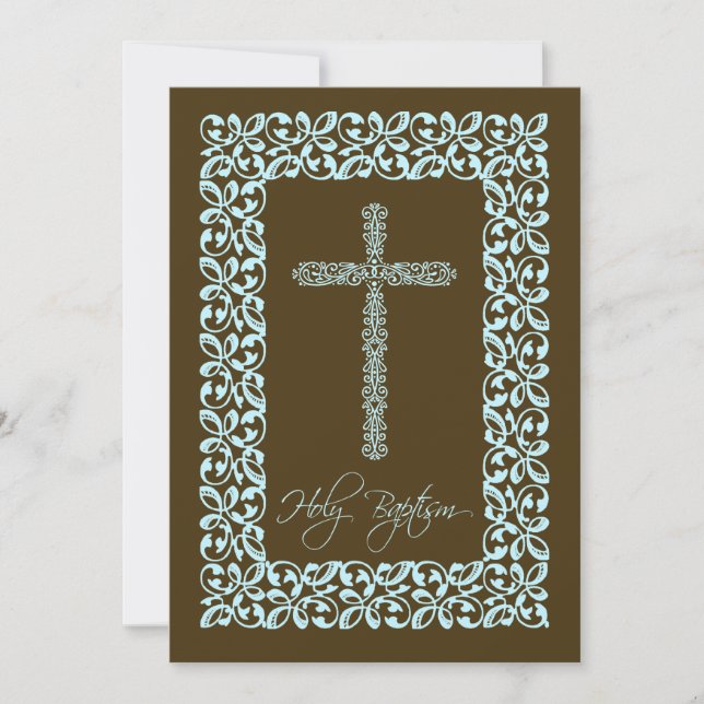 Elegant Lace Cross Baby Holy Baptism Inviation Invitation (Front)